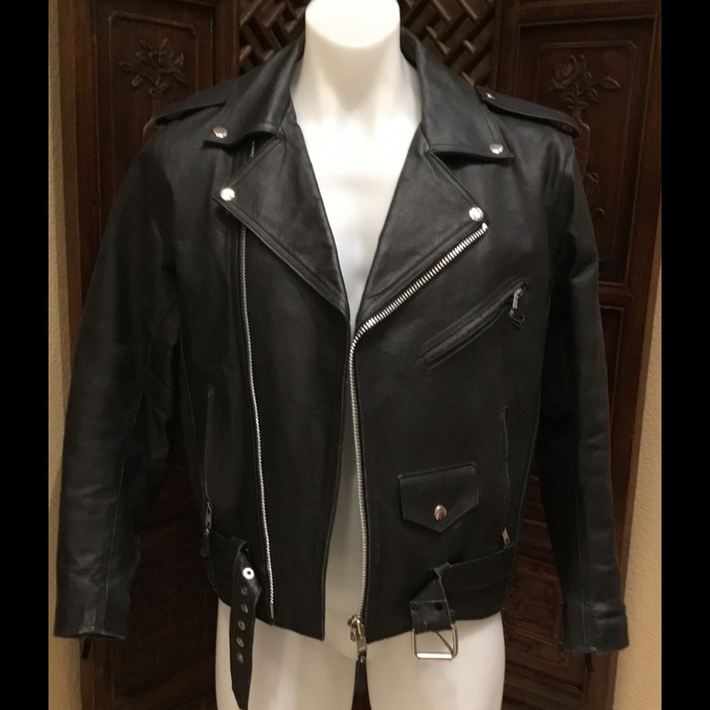 💋 LEATHER MEN JACKET SIZE 36 WITH CUSTOM GRAPHICS - Picture 2 of 9